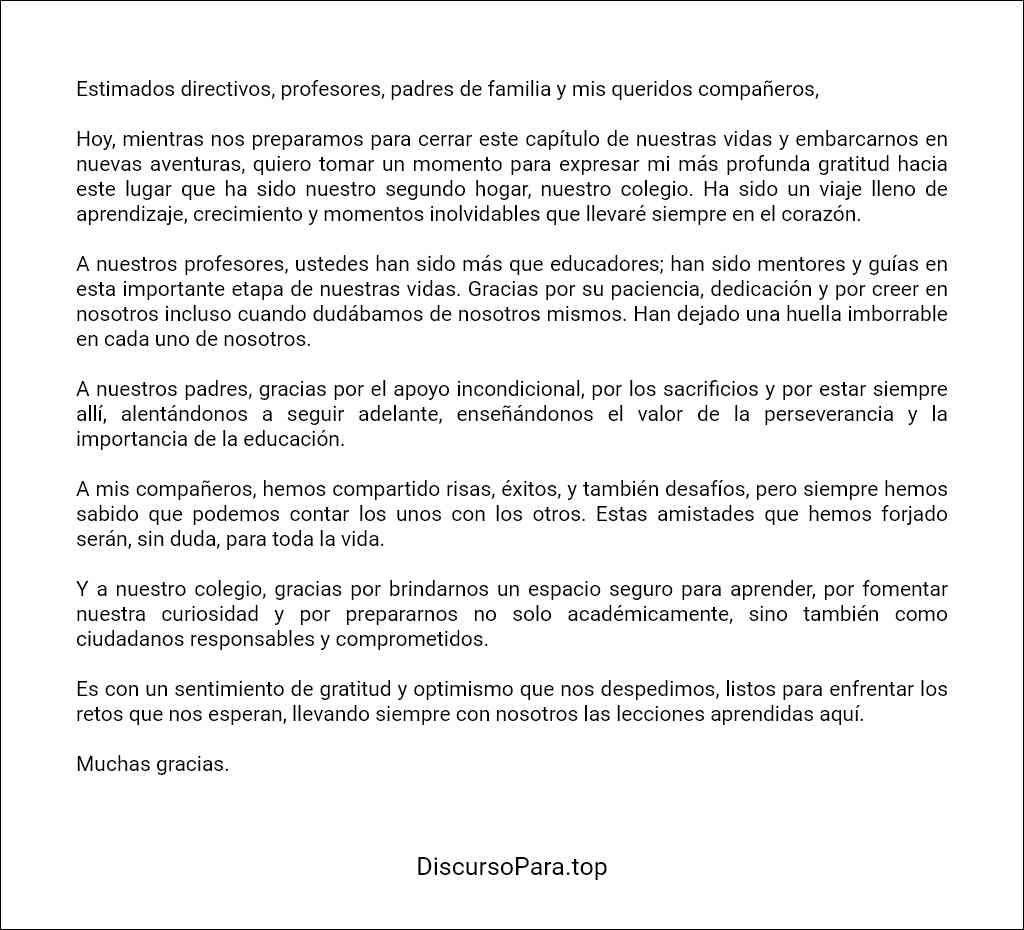 modelo de Discurso de agradecimiento al colegio