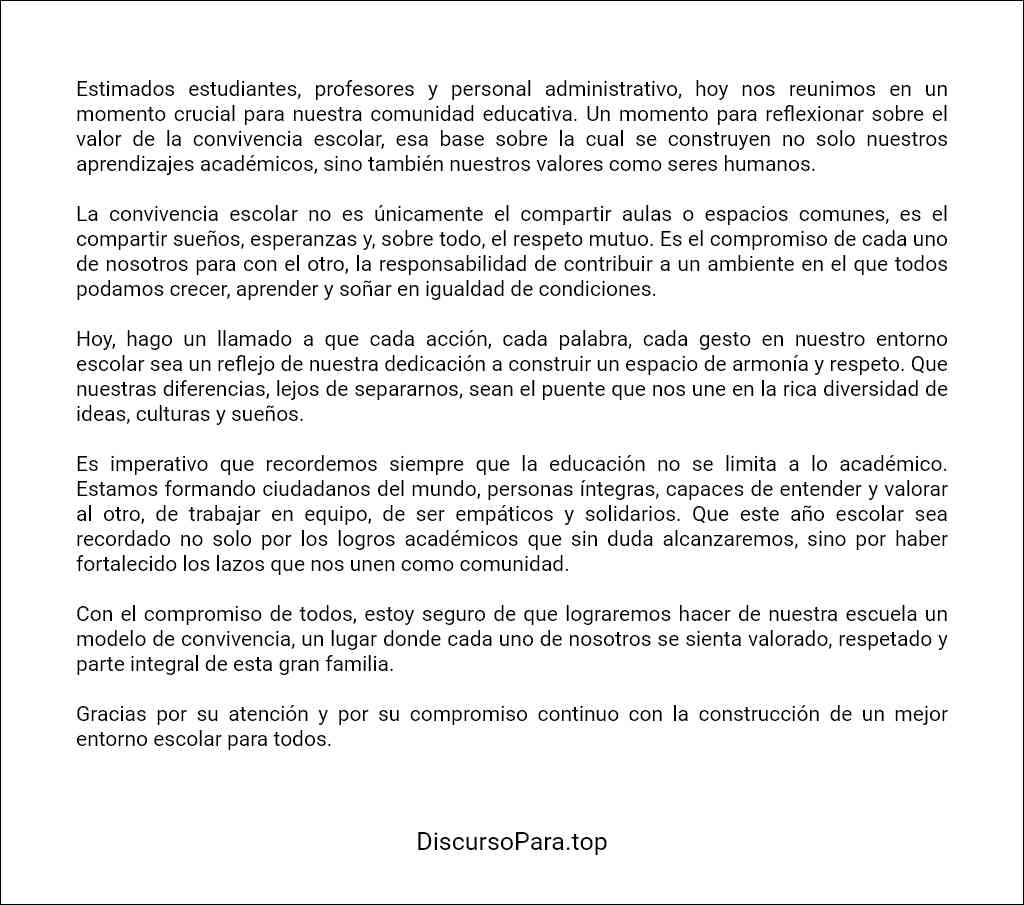 Discurso de convivencia escolar formato