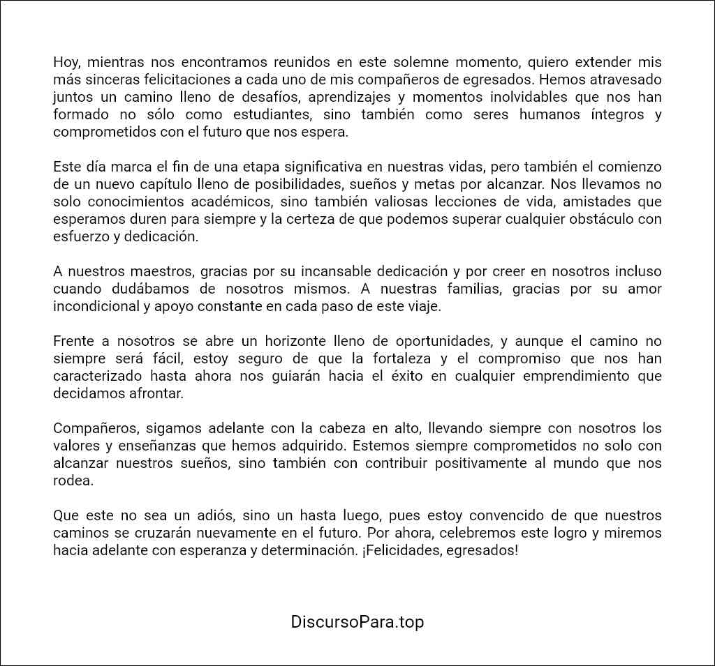 formato de Discurso de egresados de secundaria