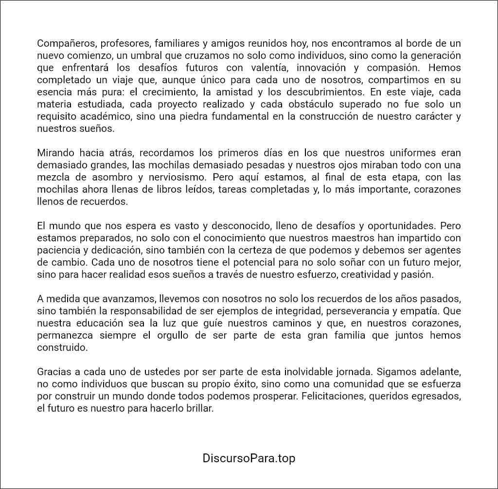 Discurso de egresados de secundaria ejemplo