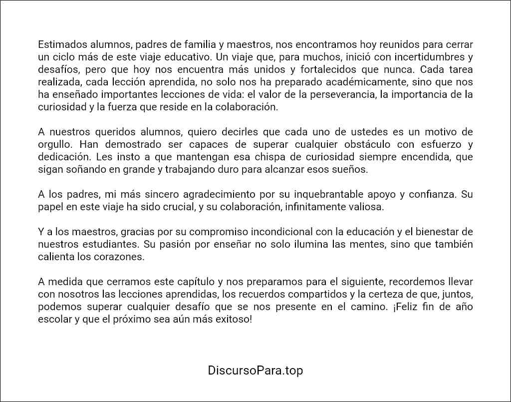 plantilla de Discurso de fin de año escolar para primaria 