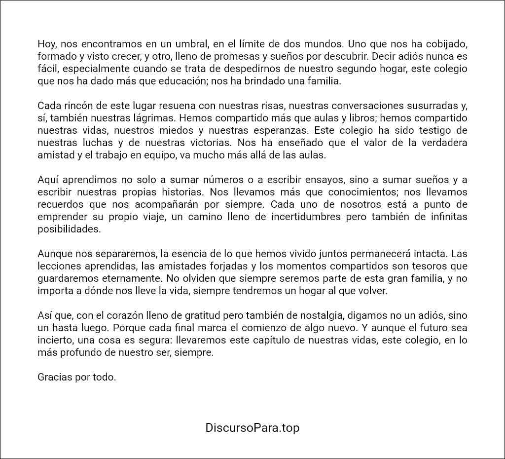 el mejor Discurso de despedida del colegio para llorar