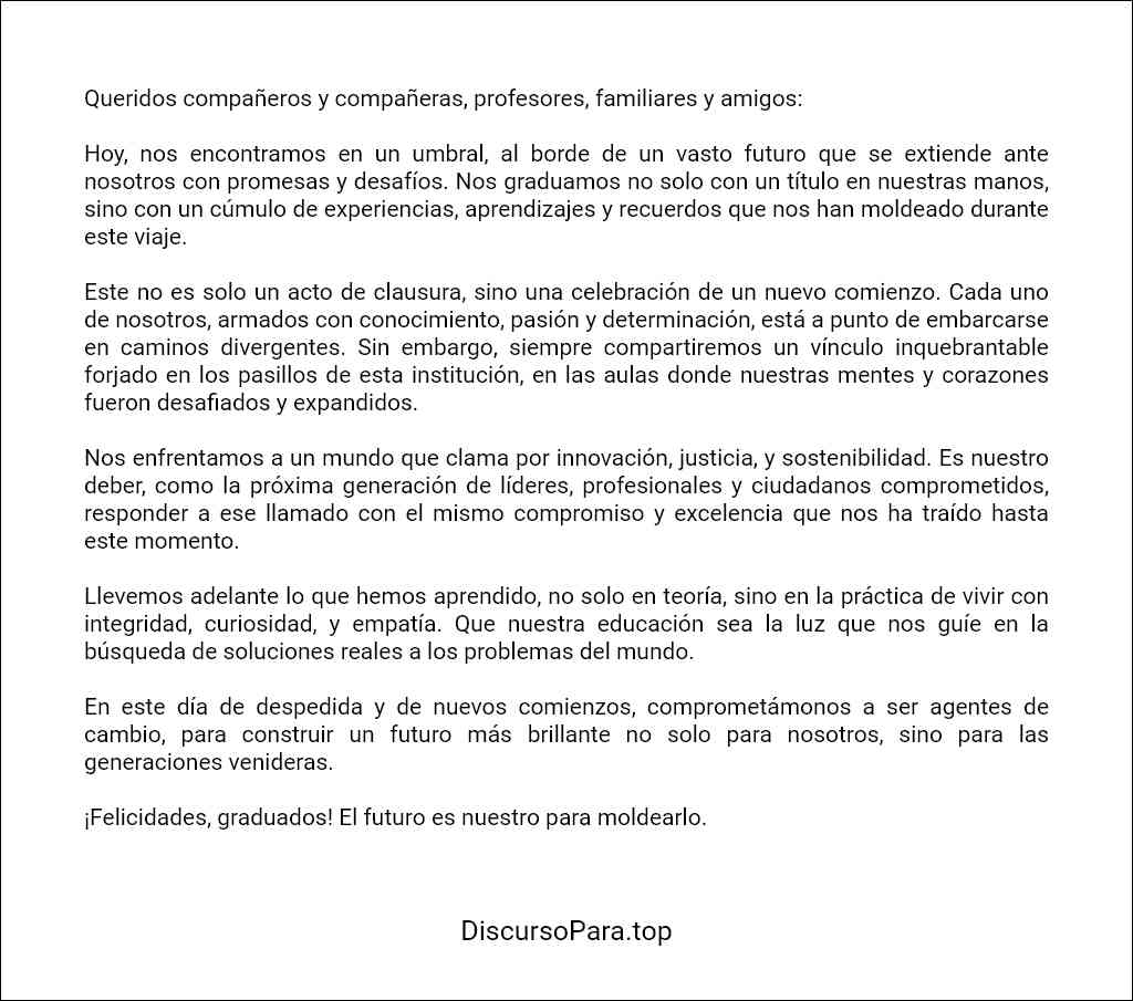 formato de Discurso de acto de graduacion 