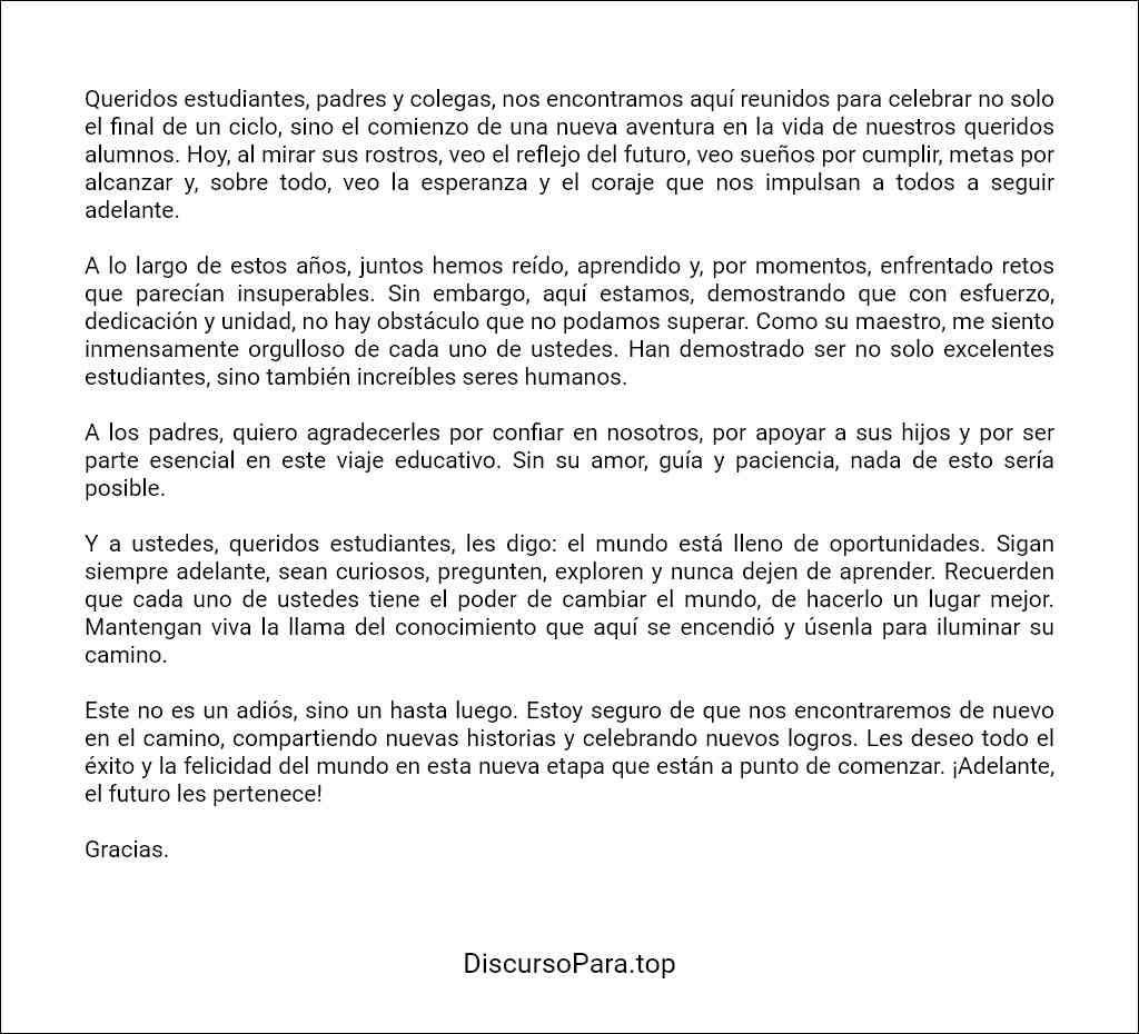 formato de Discurso de despedida de primaria por un maestro 